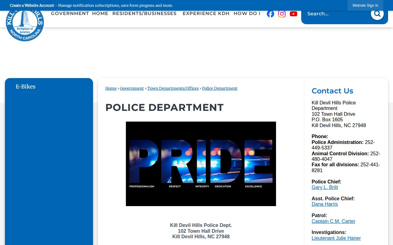 Kill Devil Hills Police Department crime blotter and arrest records page