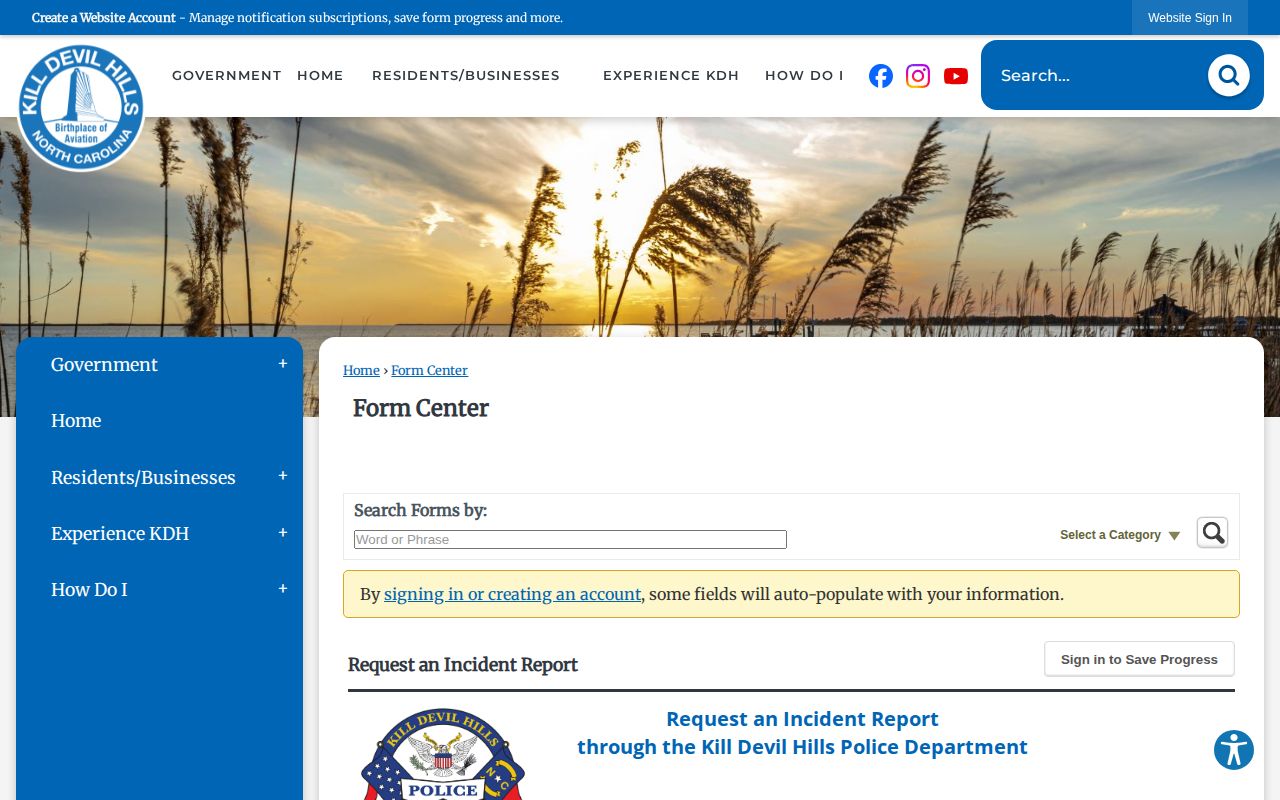 Kill Devil Hills Police incident report request for city arrest records