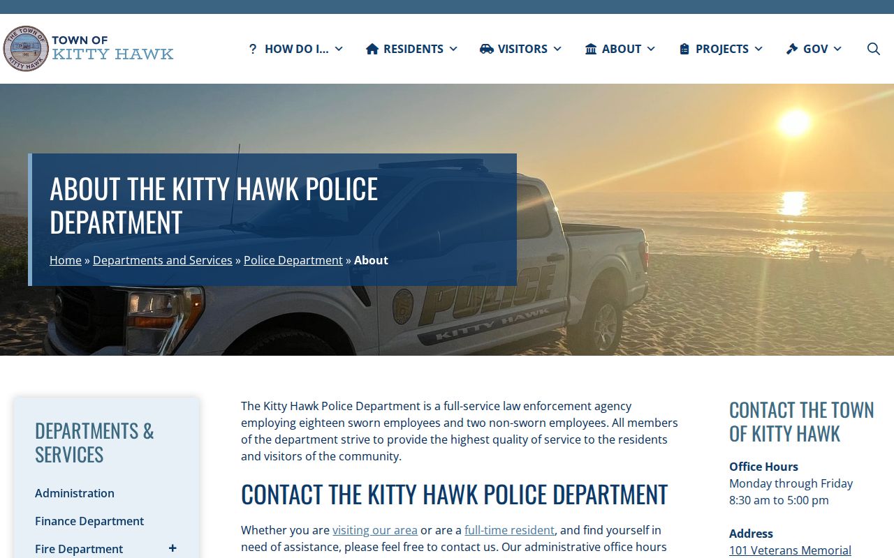 Kitty Hawk Police records page showing no public daily arrest log