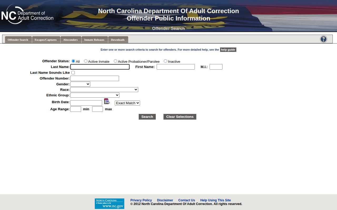 North Carolina Department of Adult Correction public offender search